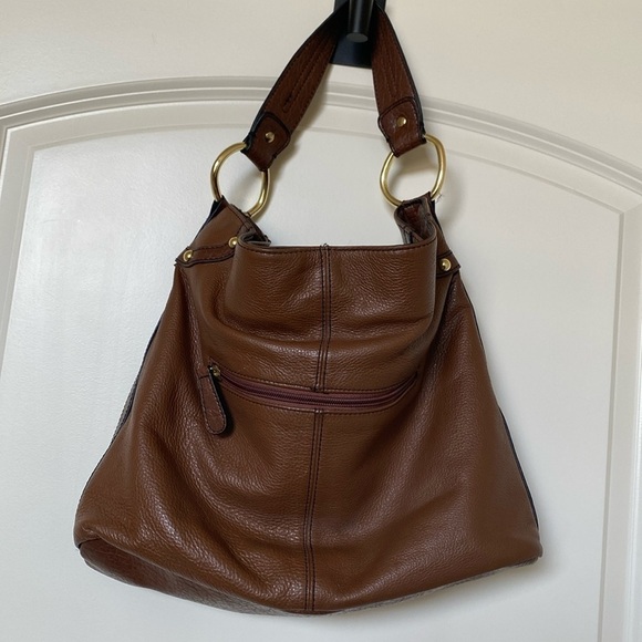 Etienne Aigner brown leather purse shoulder bag Womens gold tone toggle pockets - Picture 3 of 11